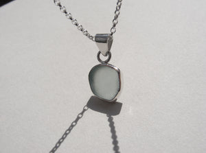 Sea Foam Blue sea glass pendant with 16" silver Belcher chain