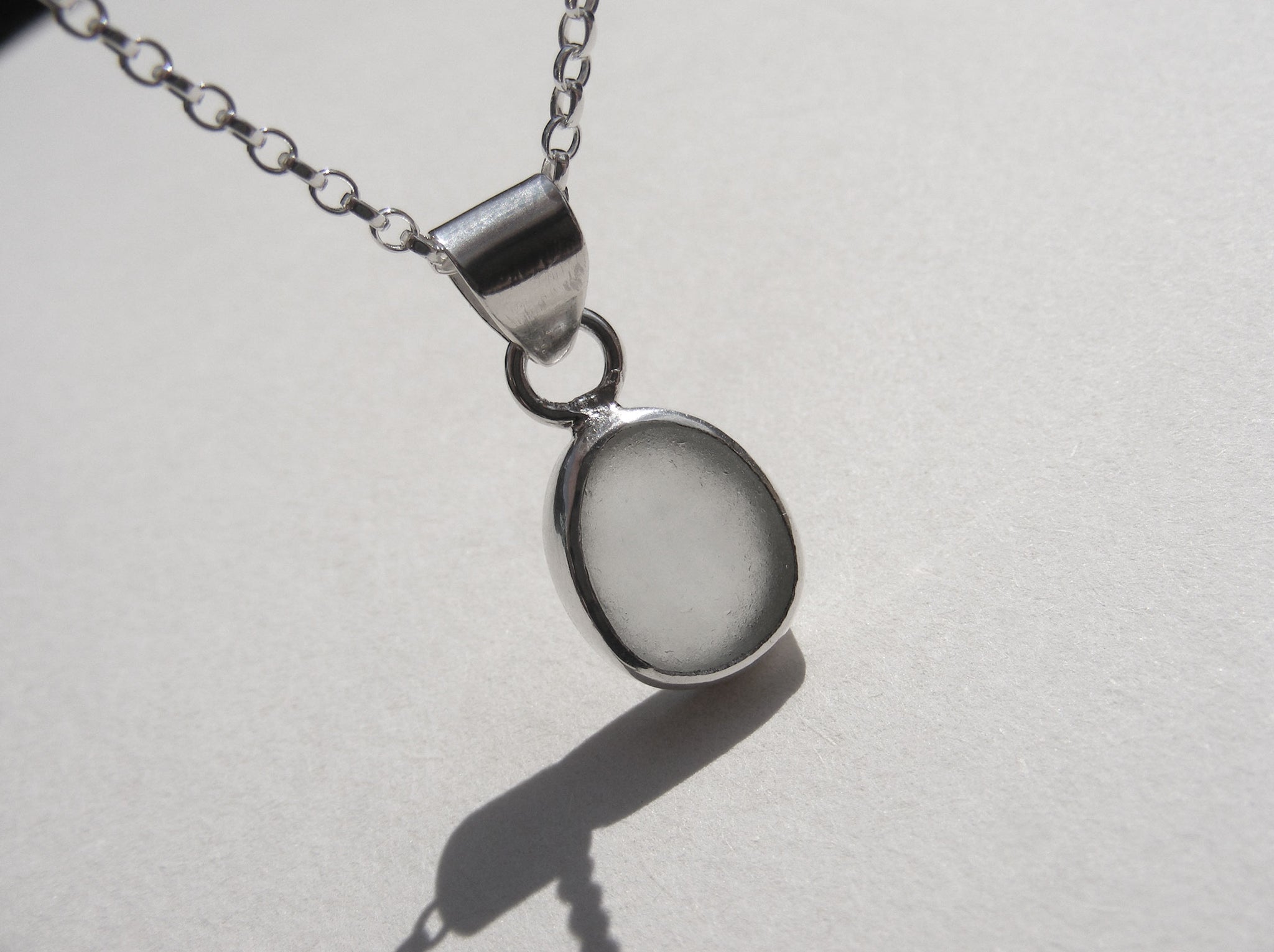 Sea Foam sea glass pendant with 18" silver Belcher chain