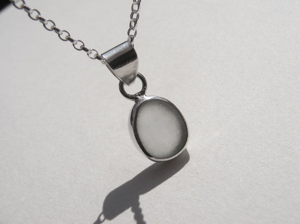 Sea Foam sea glass pendant with 18" silver Belcher chain