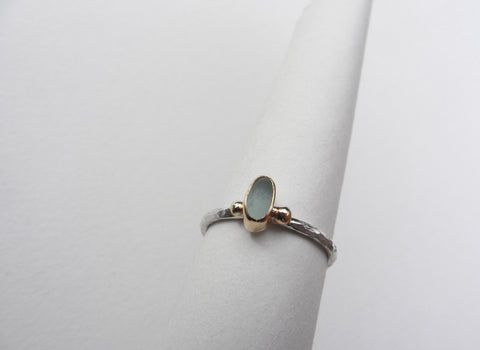 Aberystwyth Sea Foam blue sea glass ring. Size M