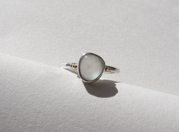 Sea Foam, round sea glass treasure ring SIZE M