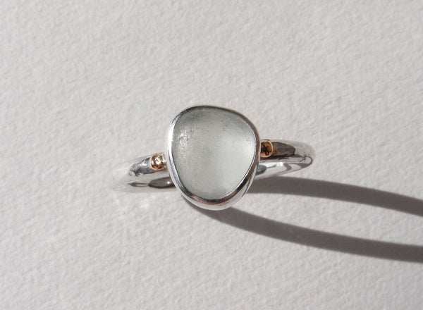 Sea Foam, round sea glass treasure ring SIZE M