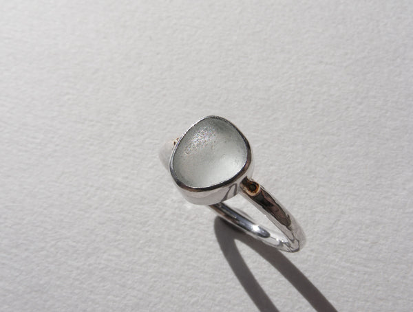 Sea Foam, round sea glass treasure ring SIZE M