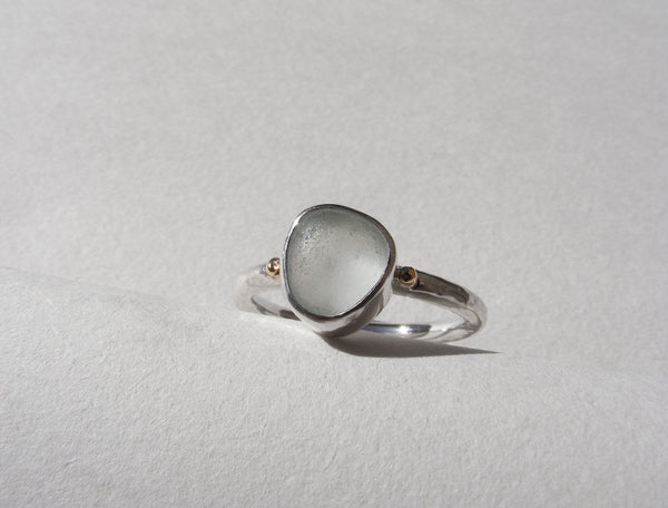 Sea Foam, round sea glass treasure ring SIZE M