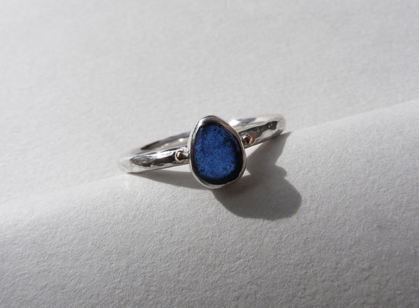Bristol Blue sea glass treasure ring SIZE N