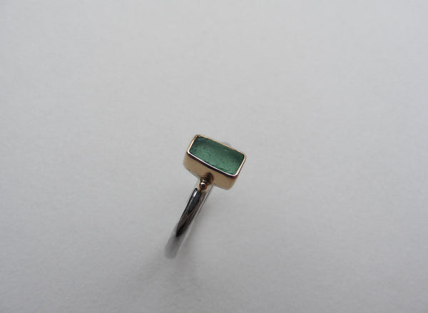 Sprite green, radiant shaped sea glass treasure ring SIZE K