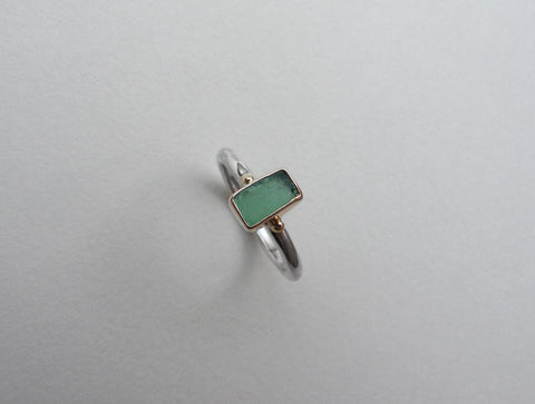 Sprite green, radiant shaped sea glass treasure ring SIZE K