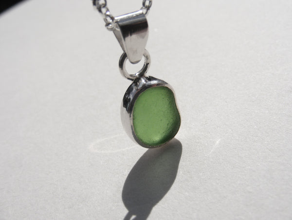 Sprite Green sea glass pendant with 18" silver Belcher chain