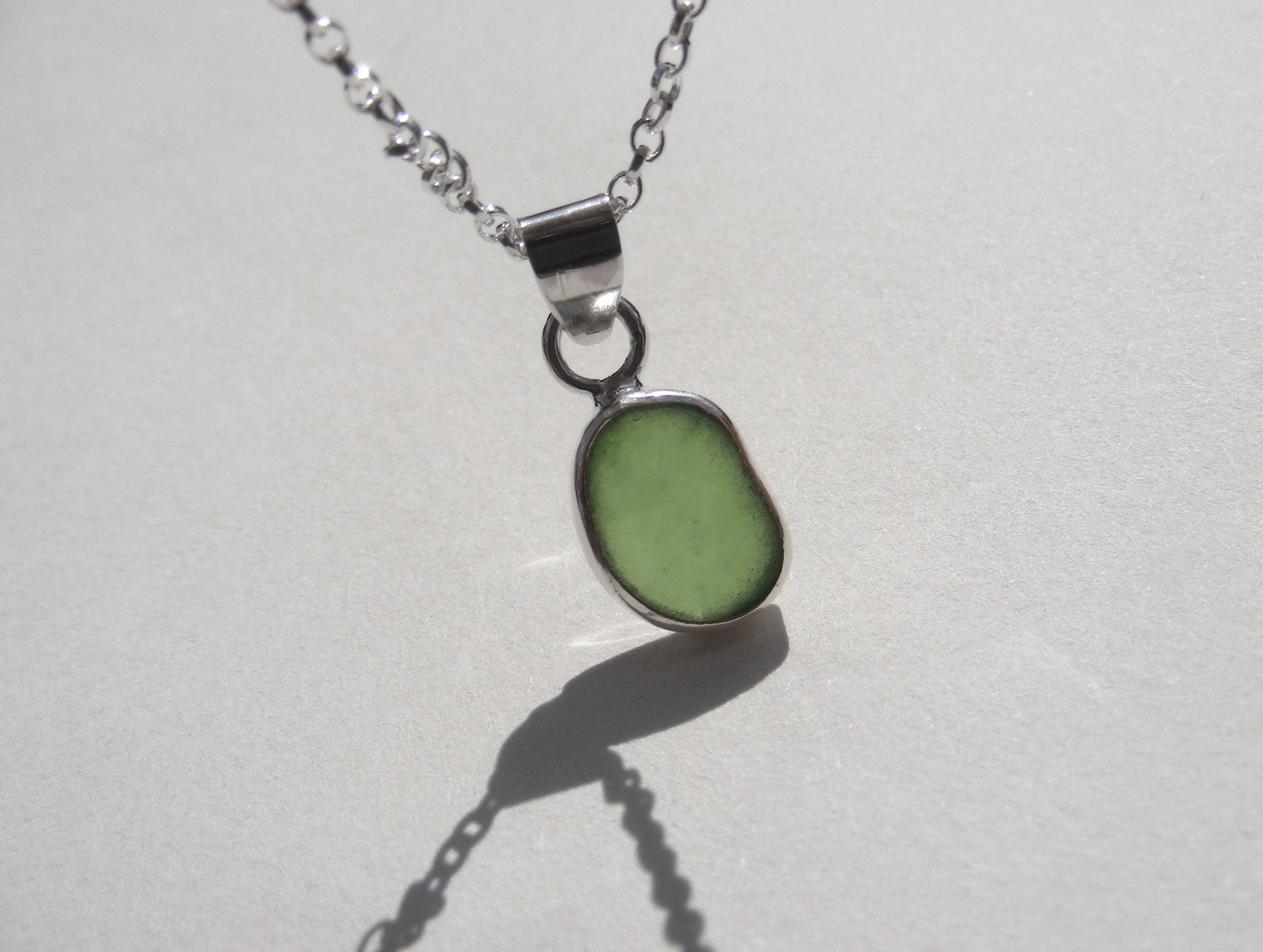 Sprite Green sea glass pendant with 18" silver Belcher chain