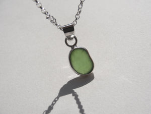 Sprite Green sea glass pendant with 18" silver Belcher chain