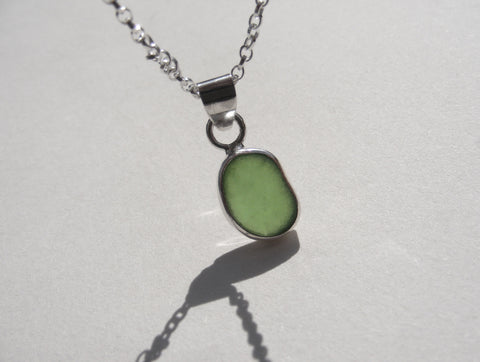 Sprite Green sea glass pendant with 18" silver Belcher chain