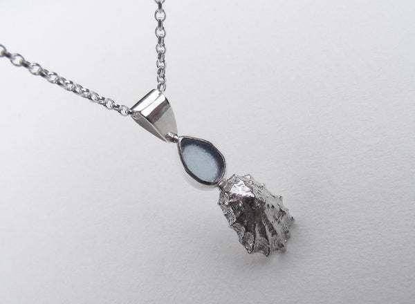 Light Blue St Martin's sea glass and Crackington Haven mini limpet pendant