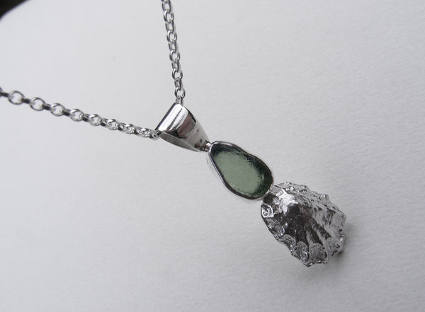 Mid Green St Martin's sea glass and Crackington Haven mini limpet pendant