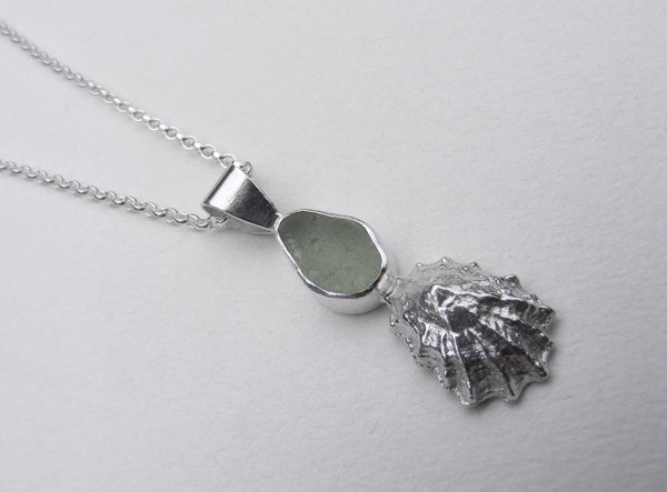 Light Green St Martin's sea glass and Crackington Haven mini limpet pendant