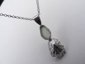 Light Green St Martin's sea glass and Crackington Haven mini limpet pendant