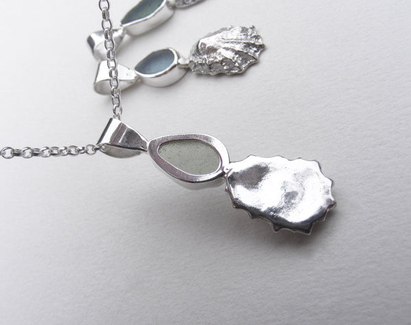 Light Green St Martin's sea glass and Crackington Haven mini limpet pendant