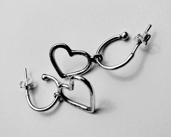 Signature silver heart hoop earrings