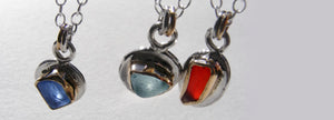 sea glass silver necklaces in blue and red