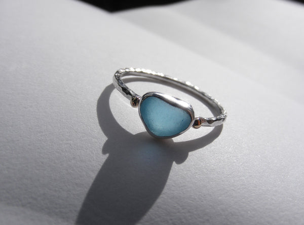 Soft Powder Blue sea glass treasure ring SIZE Q