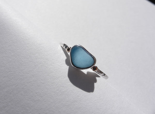 Soft Powder Blue sea glass treasure ring SIZE Q