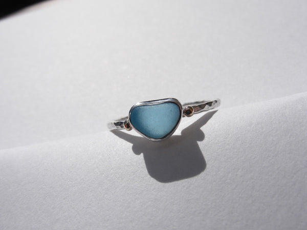 Soft Powder Blue sea glass treasure ring SIZE Q