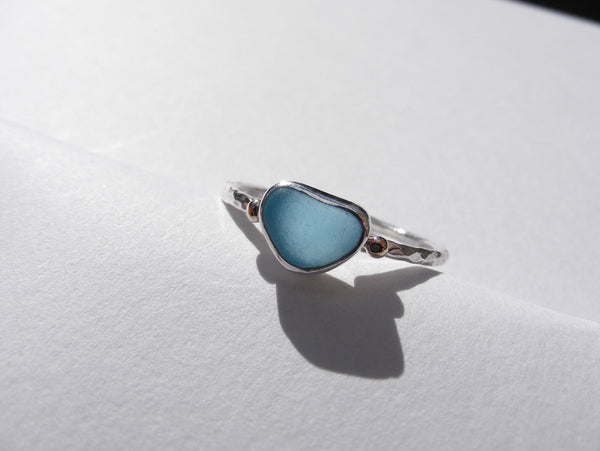 Soft Powder Blue sea glass treasure ring SIZE Q