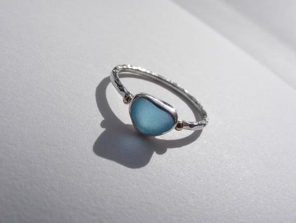 Soft Powder Blue sea glass treasure ring SIZE Q