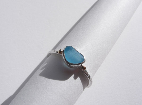 Soft Powder Blue sea glass treasure ring SIZE Q