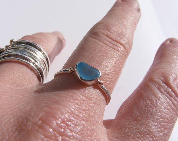 Soft Powder Blue sea glass treasure ring SIZE Q