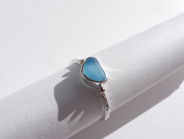Soft Powder Blue sea glass treasure ring SIZE Q