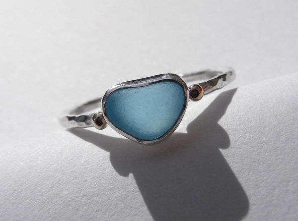 Soft Powder Blue sea glass treasure ring SIZE Q
