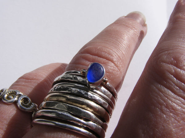 Bristol Blue sea glass treasure ring SIZE L