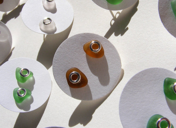 Sea glass silver bubble stud earrings in SEA FOAM