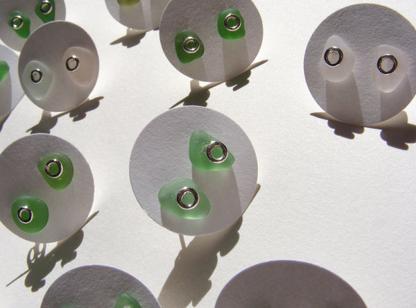 Sea glass silver bubble stud earrings in SEA FOAM