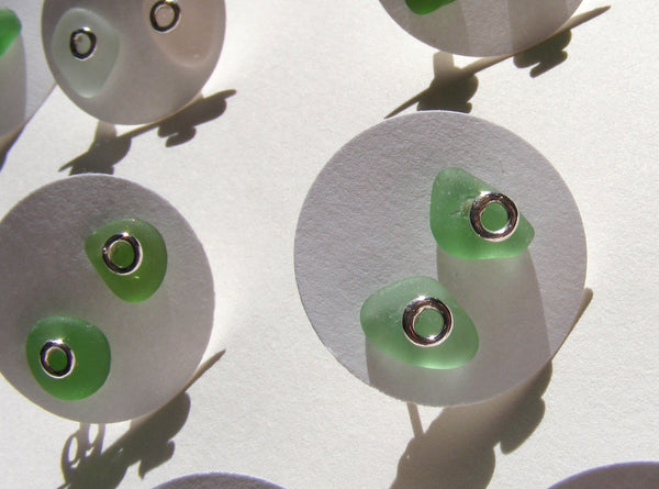 Sea glass silver bubble stud earrings in GREEN