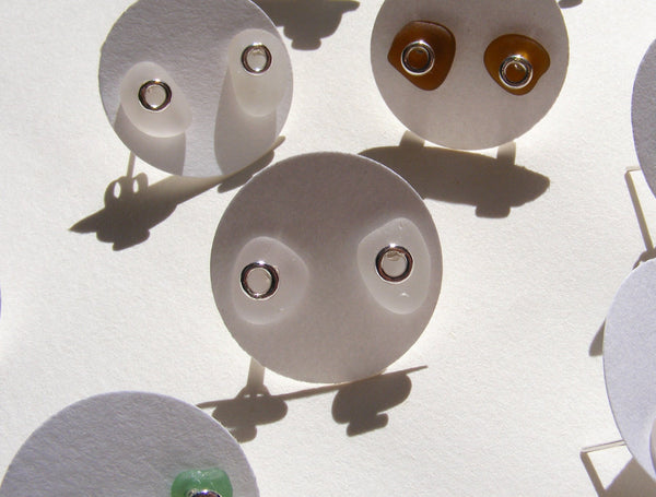 Sea glass silver bubble stud earrings in SEA FOAM