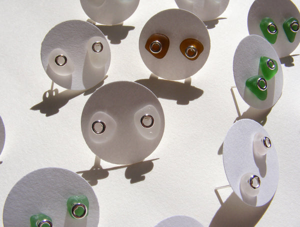 Sea glass silver bubble stud earrings in GREEN