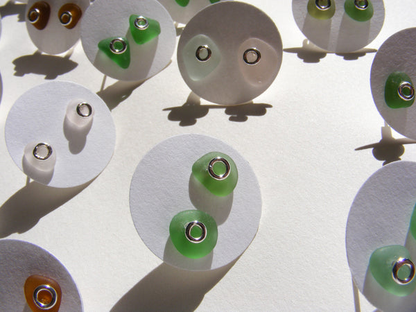 Sea glass silver bubble stud earrings in SEA FOAM