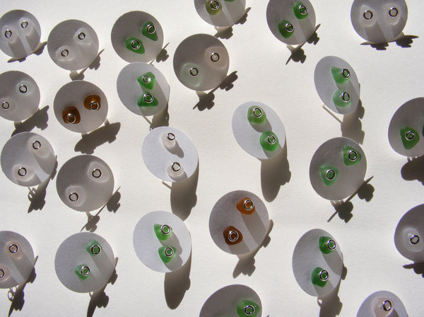 Sea glass silver bubble stud earrings in GREEN