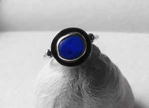 Bristol Blue Sea Glass Ring With Hammered Texture