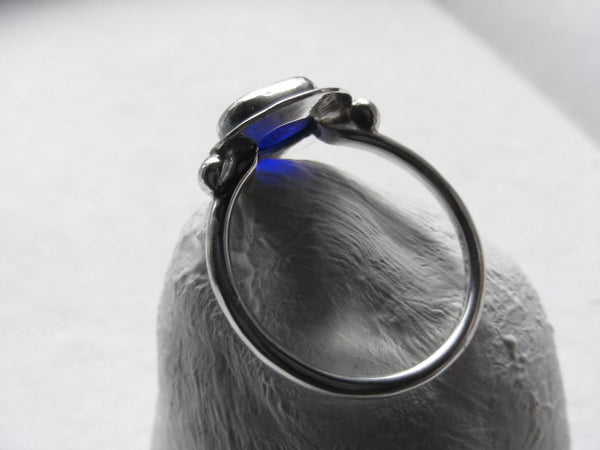 Bristol Blue Sea Glass Ring With Hammered Texture