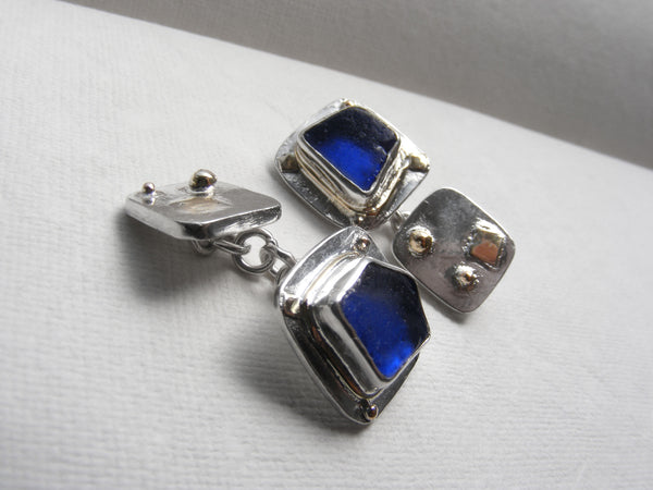The ST MARTINS CAMPSITE Collection - Bristol Blue square sea glass cufflinks