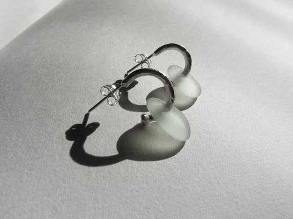 Round seaglass hand forged silver hoops