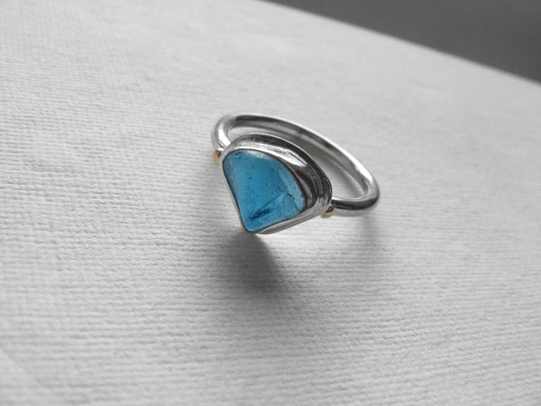 Iceberg Bezel Set Blue Cobalt and Cornflower Sea Glass Silver Ring