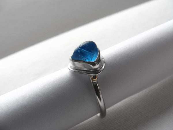 Iceberg Bezel Set Blue Cobalt and Cornflower Sea Glass Silver Ring
