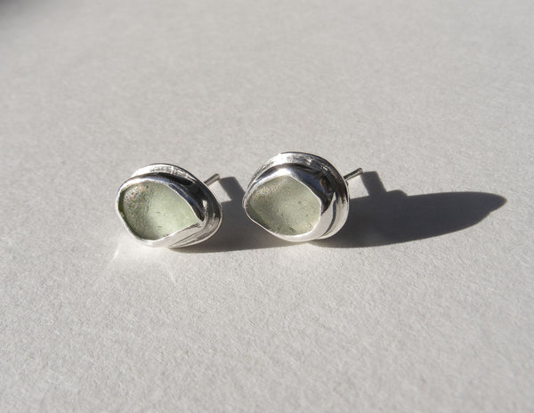 Sea Foam sea glass silver tear drop studs