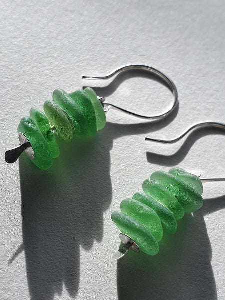 Shimmer stack drop earrings green