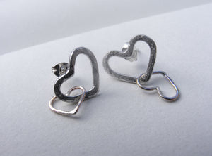 Silver Signature Heart Stud Earrings with mini gold plated heart