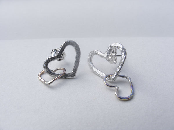 Silver Signature Heart Stud Earrings with mini gold plated heart