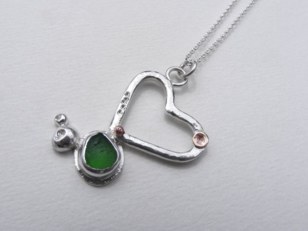 Sprite green sea glass and silver heart